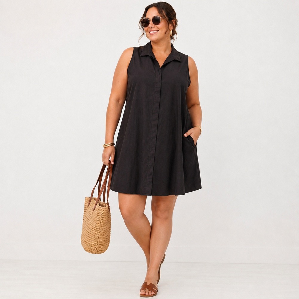 Tuckernuck Shirt Dress XXL Black Sleeveless A-Line Pocket Preppy Minimal Coastal